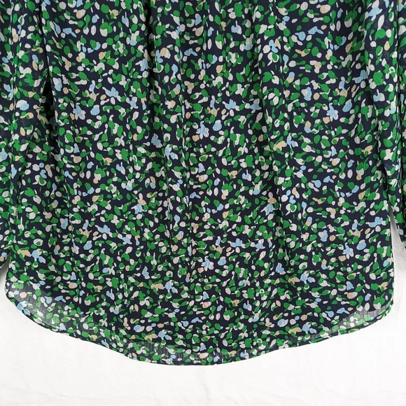 Chico's Sheer Ditsy Floral Career Wear Blouse 2 / Large Navy Blue Green - Picture 11 of 14